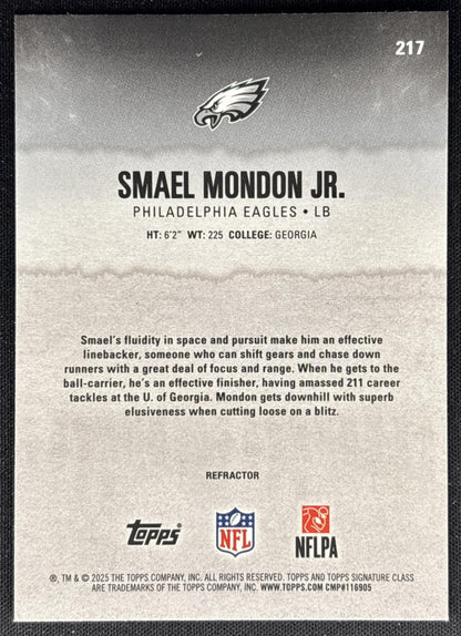 Smael Mondon Jr. 2025 Topps Signature Class Chrome Rookie White Refractor Eagles Sports Trading Cards