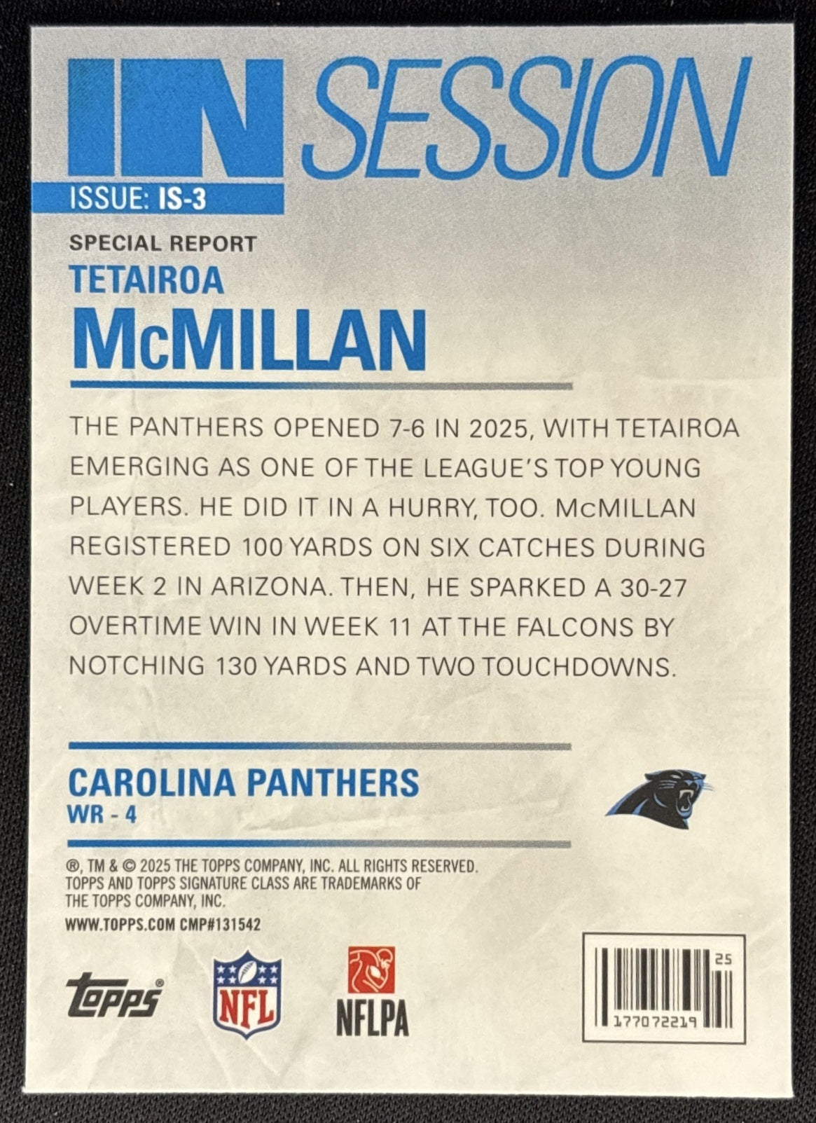 Tetairoa McMillan 2025 Topps Signature Class In Session Panthers Sports Trading Cards