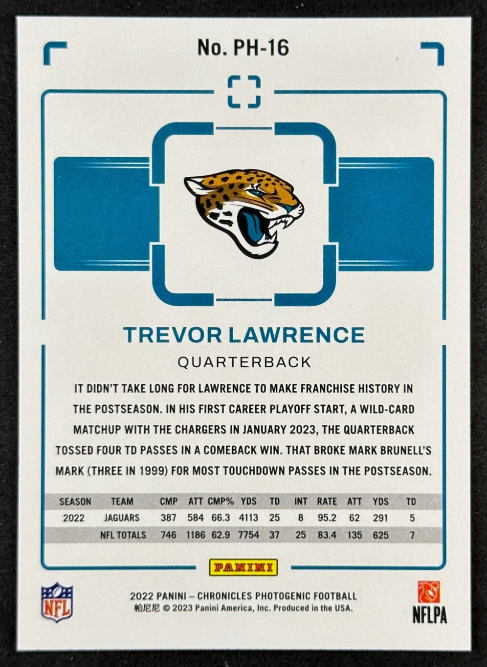 Trevor Lawrence 2022 Chronicles Photogenic Jaguars Sports Trading Card