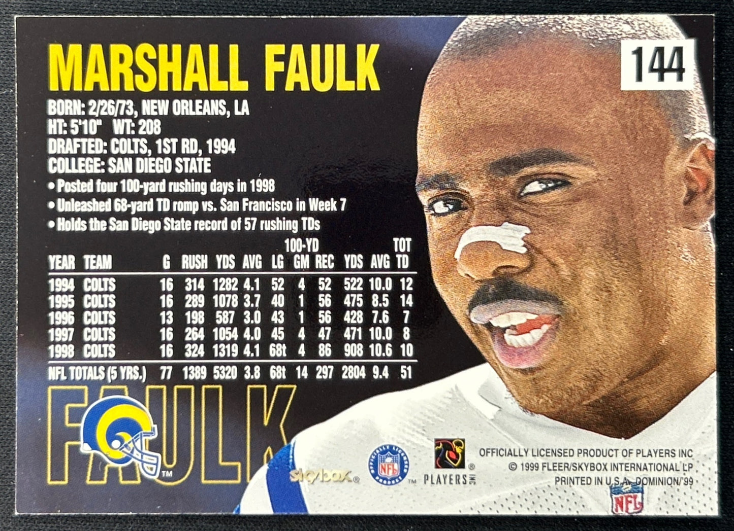 Marshall Faulk 1999 Dominion Rams Sports Trading Card