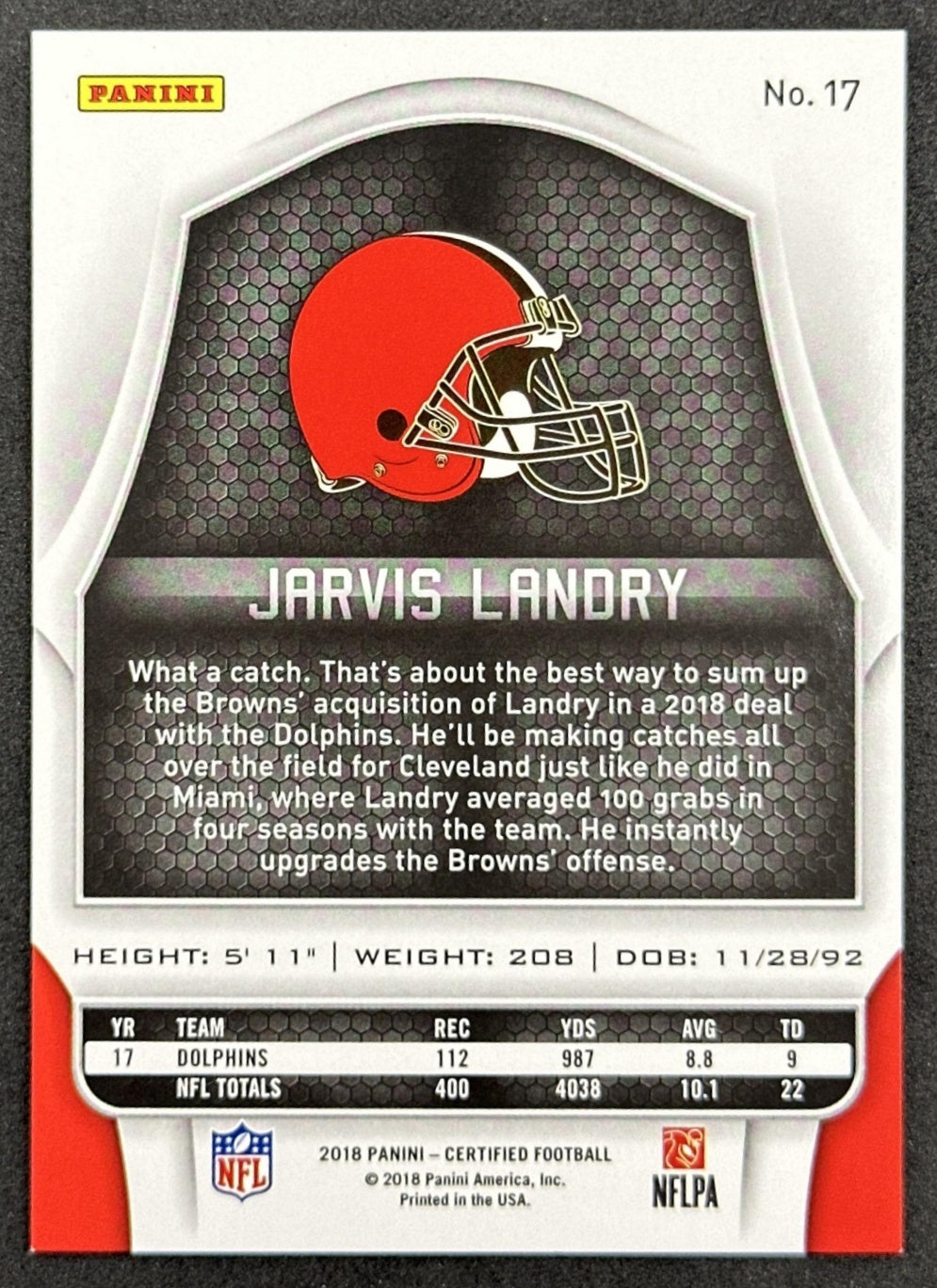 Jarvis Landry 2018 Panini Certified Mirror Silver /499 Browns back