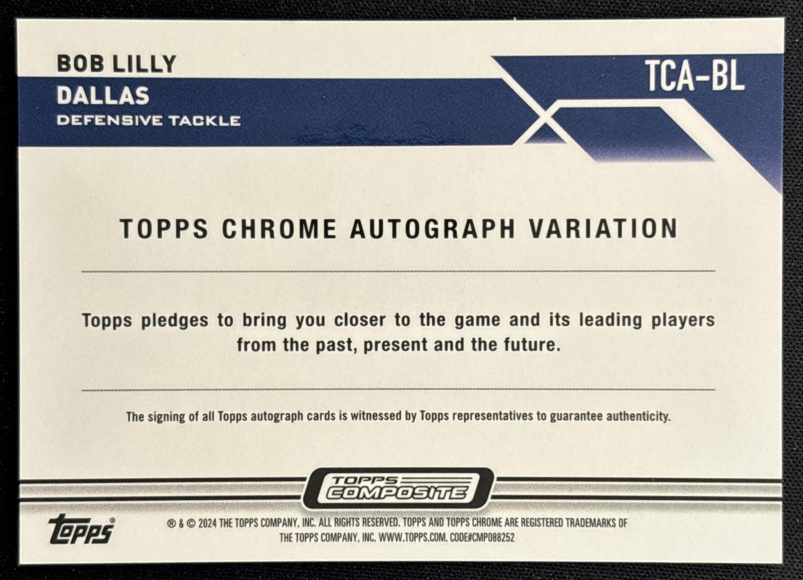Bob Lilly 2024 Topps Composite Auto /150 Cowboys back