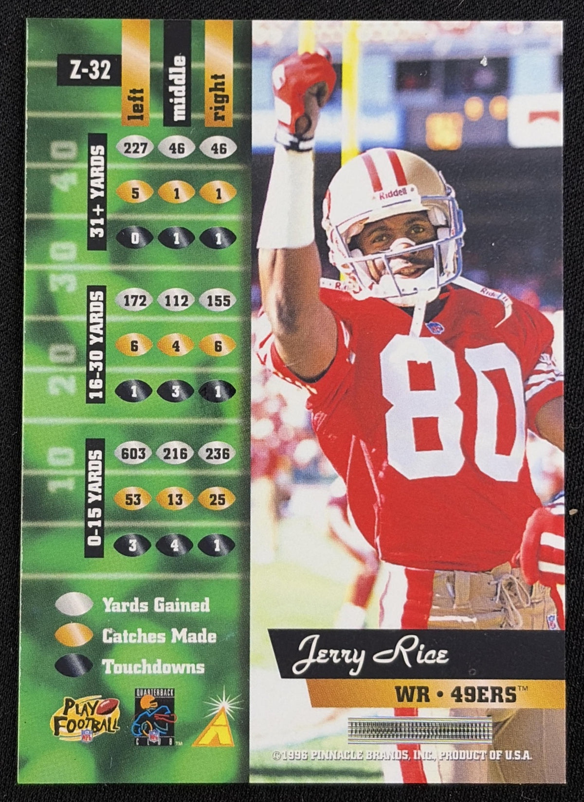 Jerry Rice 1996 Pinnacle Zenith 49ers - back
