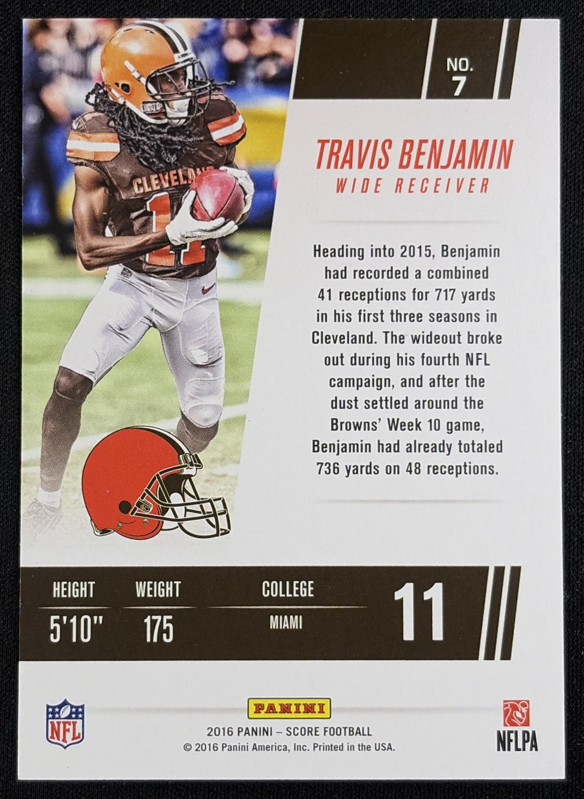 Travis Benjamin 2016 Panini Score Franchise Jumbo Gold /99 Browns Sports Trading Card
