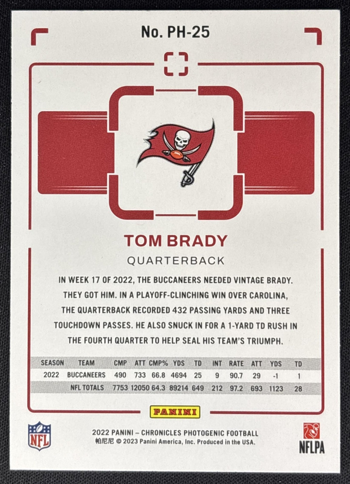 Tom Brady 2022 Panini Chronicles Photogenic Buccaneers Sports Trading Cards
