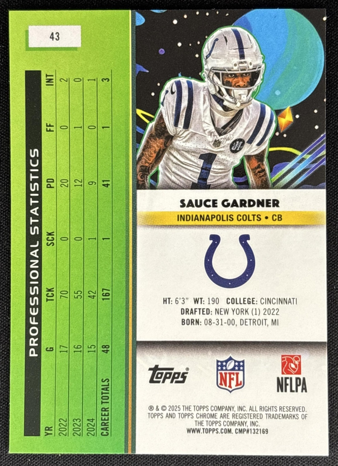 Sauce Gardner 2025 Topps Cosmic Chrome Colts Sports Trading Card