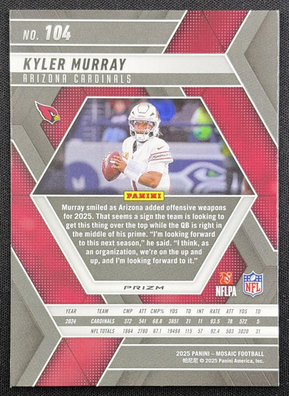 Kyler Murray 2025 Panini Mosaic Green Prizm Cardinals