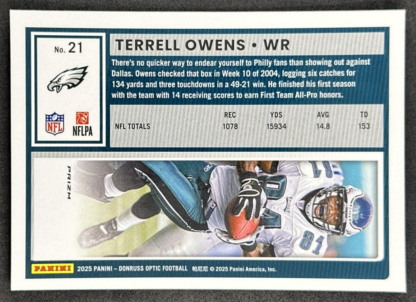 Terrell Owens 2025 Panini Donruss Optic Stars Prizm Eagles back