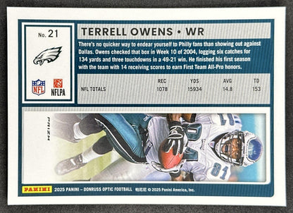 Terrell Owens 2025 Panini Donruss Optic Stars Prizm Eagles back