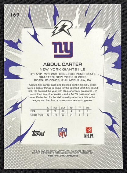 Abdul Carter 2025 Topps Resurgence Navy Surge Refractor /275 Giants