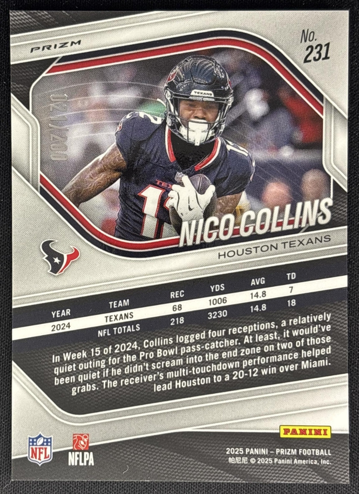 Nico Collins 2025 Panini Prizm Hyper /200 Texans Sports Trading Cards