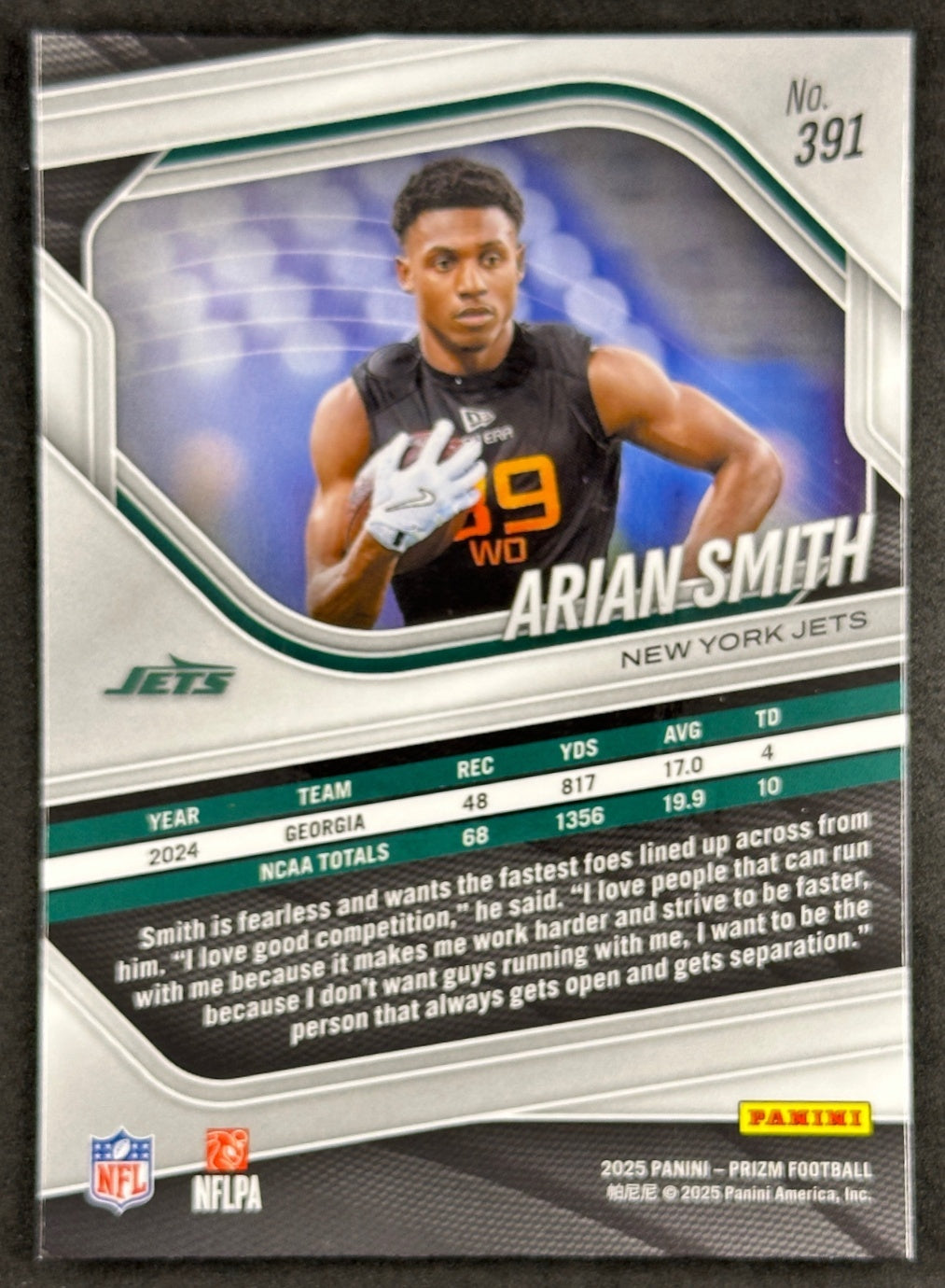 Arian Smith 2025 Prizm Jets Sports Trading Cards
