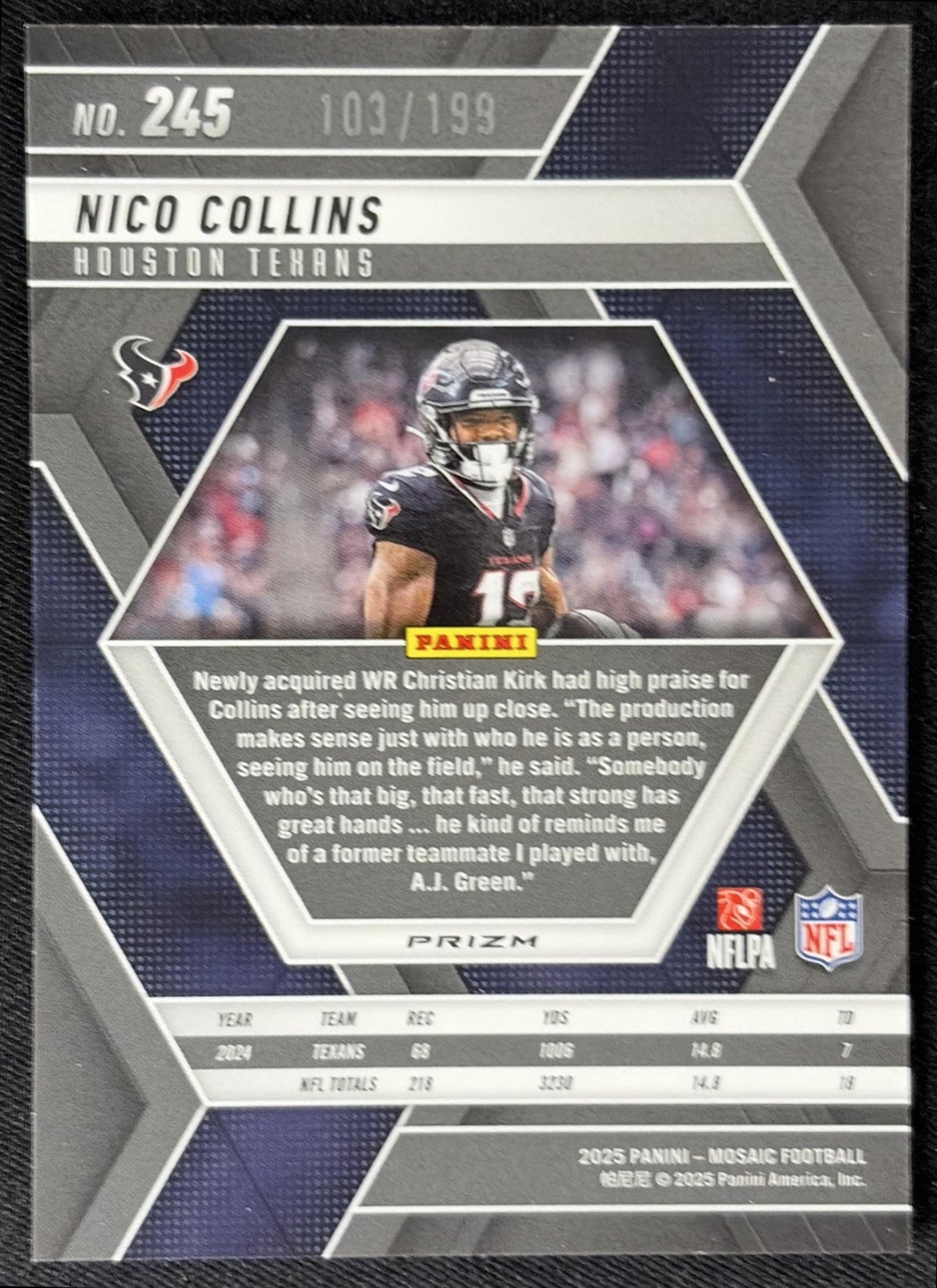 Nico Collins 2025 Panini Mosaic Orange Prizm /199 Texans