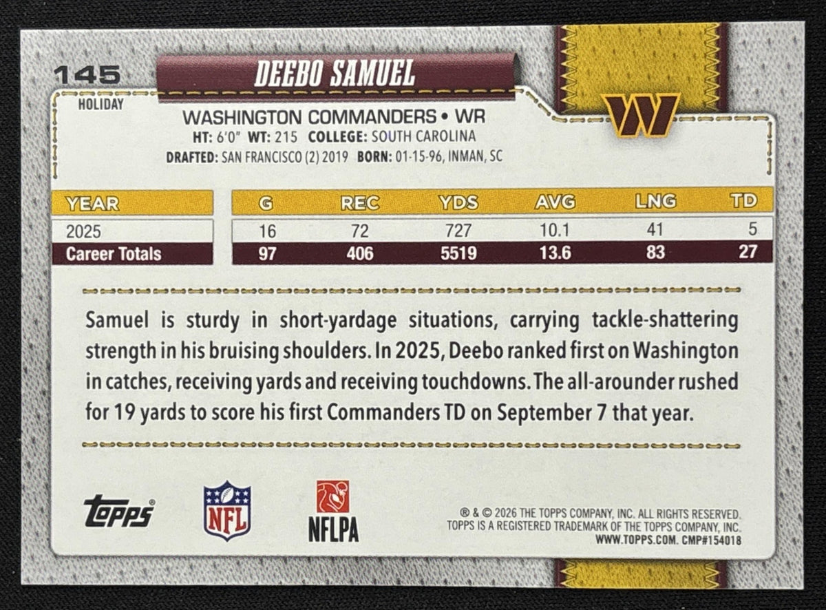 Deebo Samuel 2026 Topps Holiday Glitter Commanders | Washington Commanders