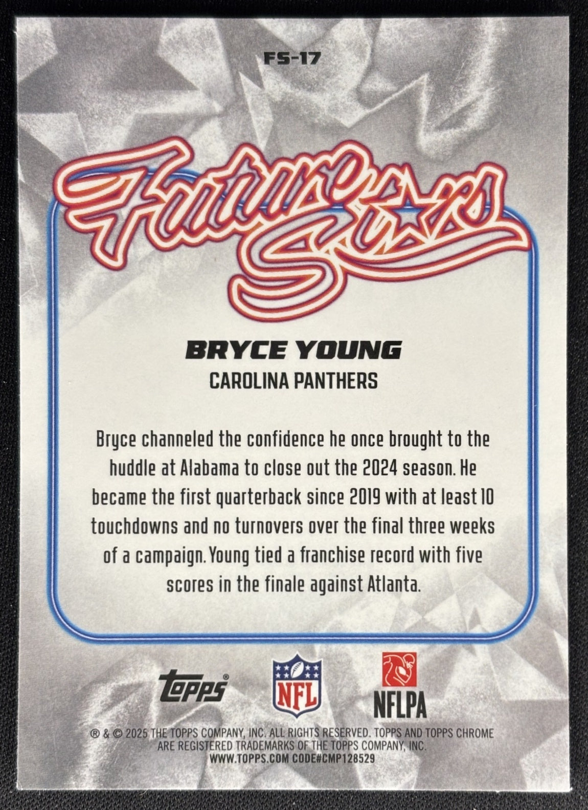 Bryce Young 2025 Topps Chrome Future Stars Panthers Sports Trading Cards