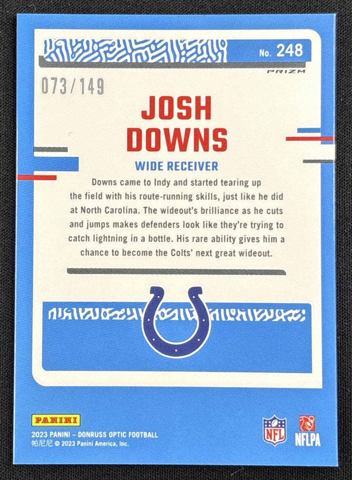 Josh Downs 2023 Panini Donruss Optic Flex Emoji Prizm /149 Colts