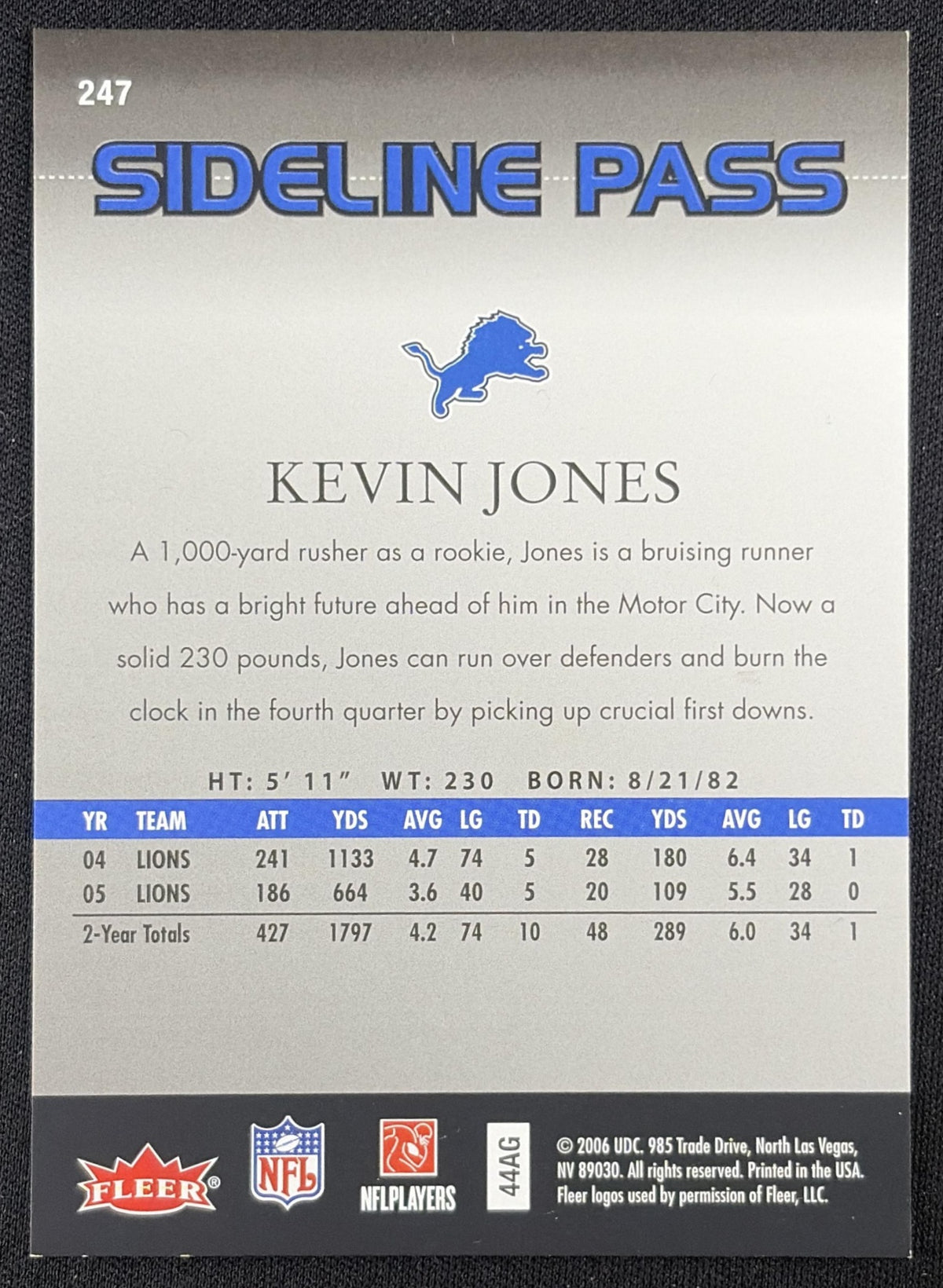 Kevin Jones 2006 Fleer Flair Showcase /999 Lions