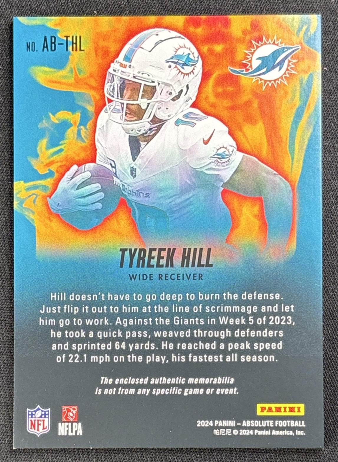 Tyreek Hill 2024 Panini Absolute Burners Dolphins