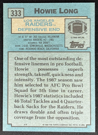 Howie Long 1988 Topps Raiders Sports Trading Card