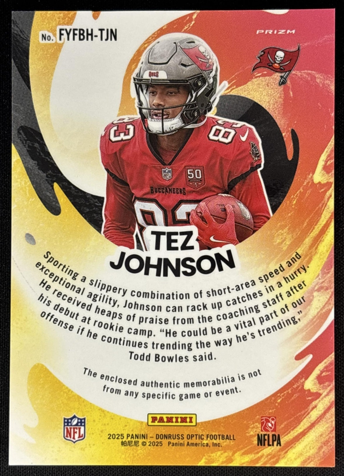Tez Johnson 2025 Donruss Optic First Year Fresh Blue Hyper Prizm Buccaneers Sports Trading Cards
