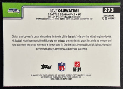 Olu Oluwatimi 2025 Topps Chrome RayWave Refractor Seahawks Sports Trading Cards