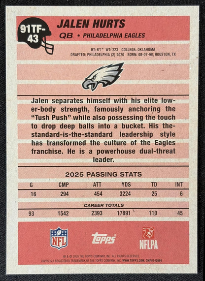 Jalen Hurts 2026 Topps 1991 Eagles back