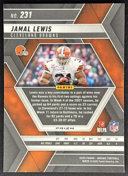 Jamal Lewis 2025 Panini Mosaic Purple Scope Prizm Browns back