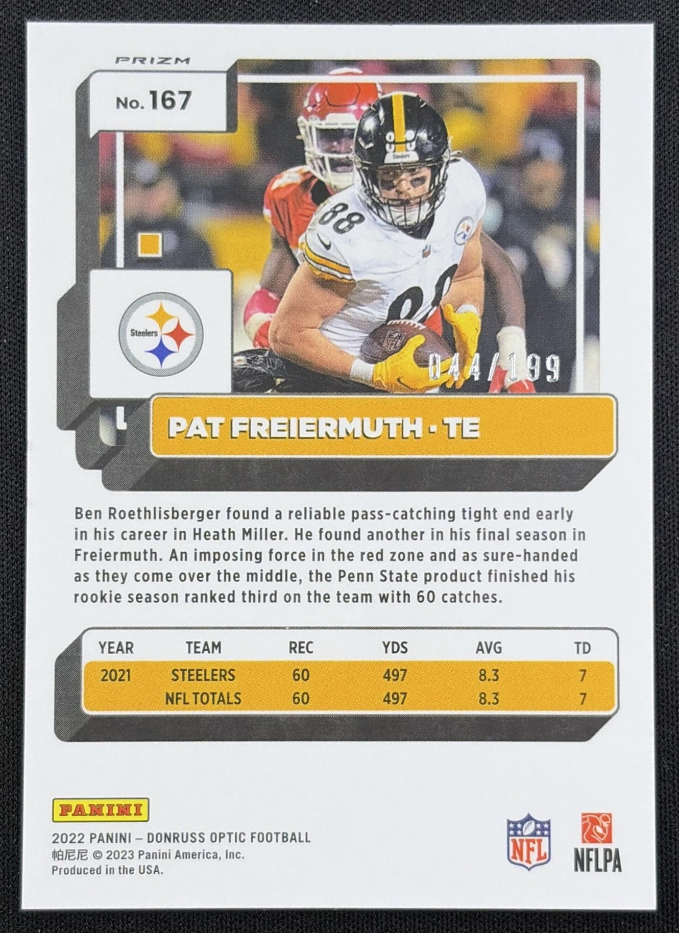 Pat Freiermuth 2022 Panini Donruss Optic Orange /199 Steelers