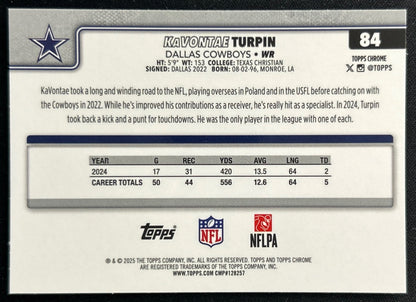 KaVontae Turpin 2025 Topps Chrome Cowboys Sports Trading Cards