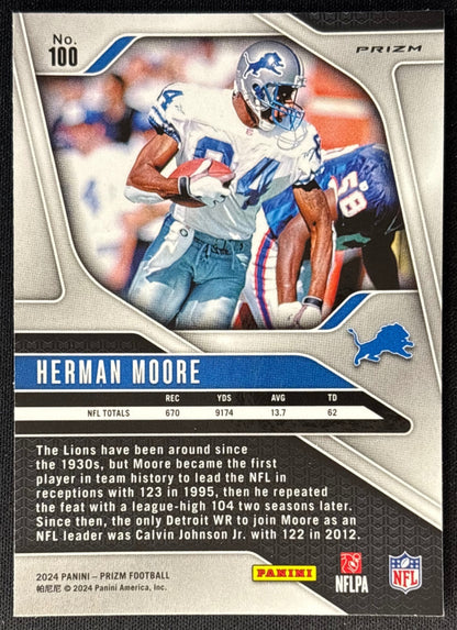 Herman Moore 2024 Prizm Choice Blue Yellow and Green Lions back | Wayne Collection