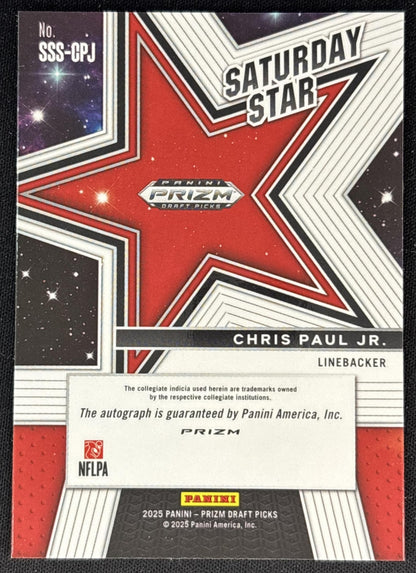 Chris Paul Jr. 2025 Prizm Draft Picks Saturday Star Signatures Silver Rebels Back