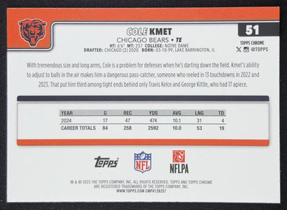 Cole Kmet 2025 Topps Chrome Pink Wave Refractor /250 Bears Chicago Bears