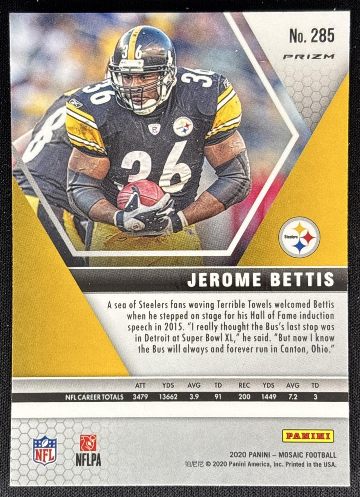 Jerome Bettis 2020 Panini Mosaic Prizm Camo Pink Steelers Sports Trading Cards