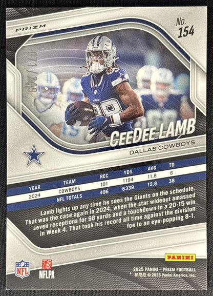 CeeDee Lamb 2025 Panini Prizm Orange /249 Cowboys back