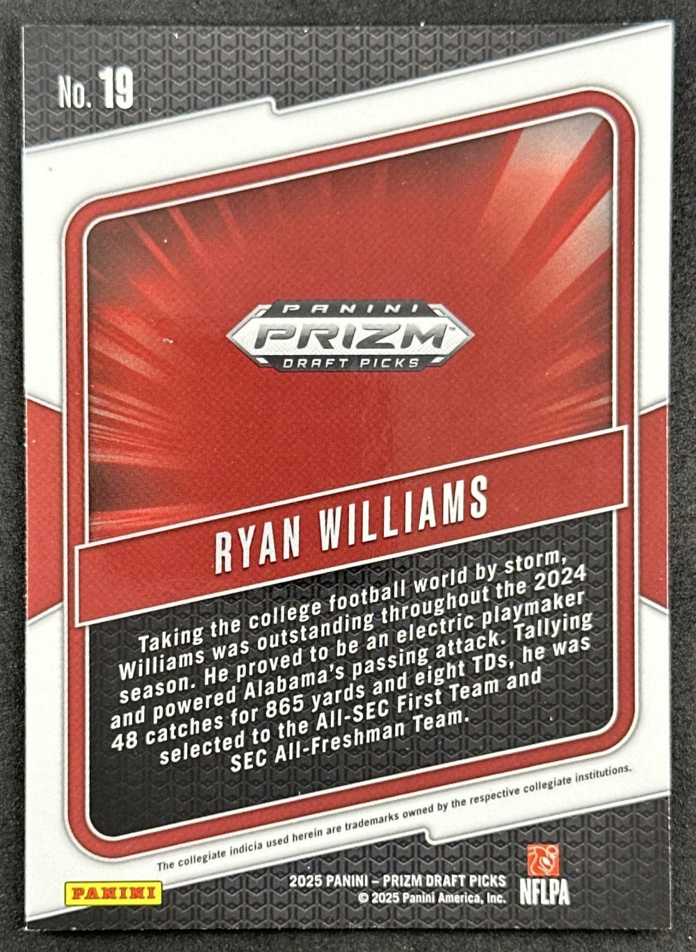 Ryan Williams 2025 Panini Prizm Draft Picks Hype Crimson Tide