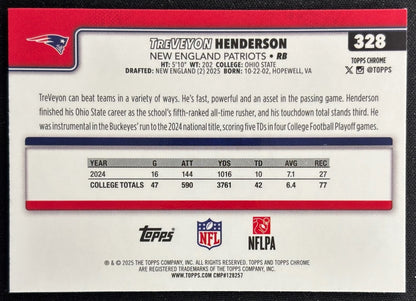 TreVeyon Henderson 2025 Topps Chrome Rookie Patriots Sports Trading Cards