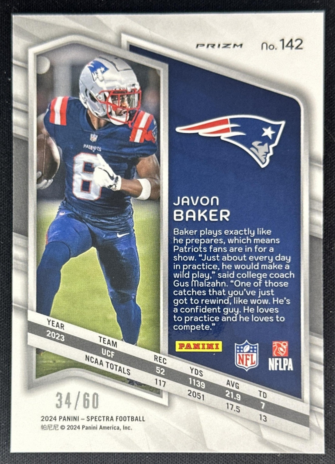 Javon Baker 2024 Panini Spectra Rookies Interstellar /60 Patriots Sports Trading Cards