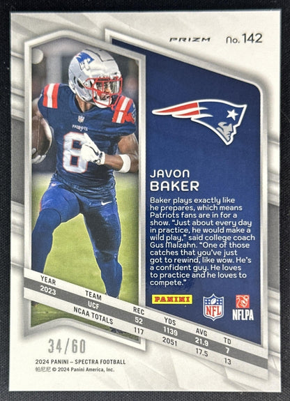 Javon Baker 2024 Panini Spectra Rookies Interstellar /60 Patriots Sports Trading Cards