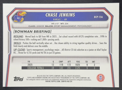 Chase Jenkins 2026 Bowman Chrome Prospects Mojo Refractor Jayhawks