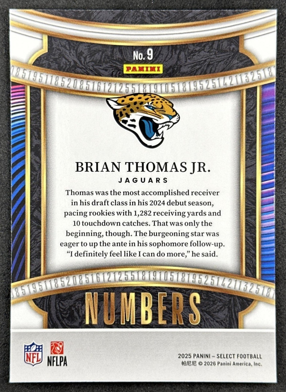 Brian Thomas Jr. 2025 Panini Select Numbers Jaguars Back