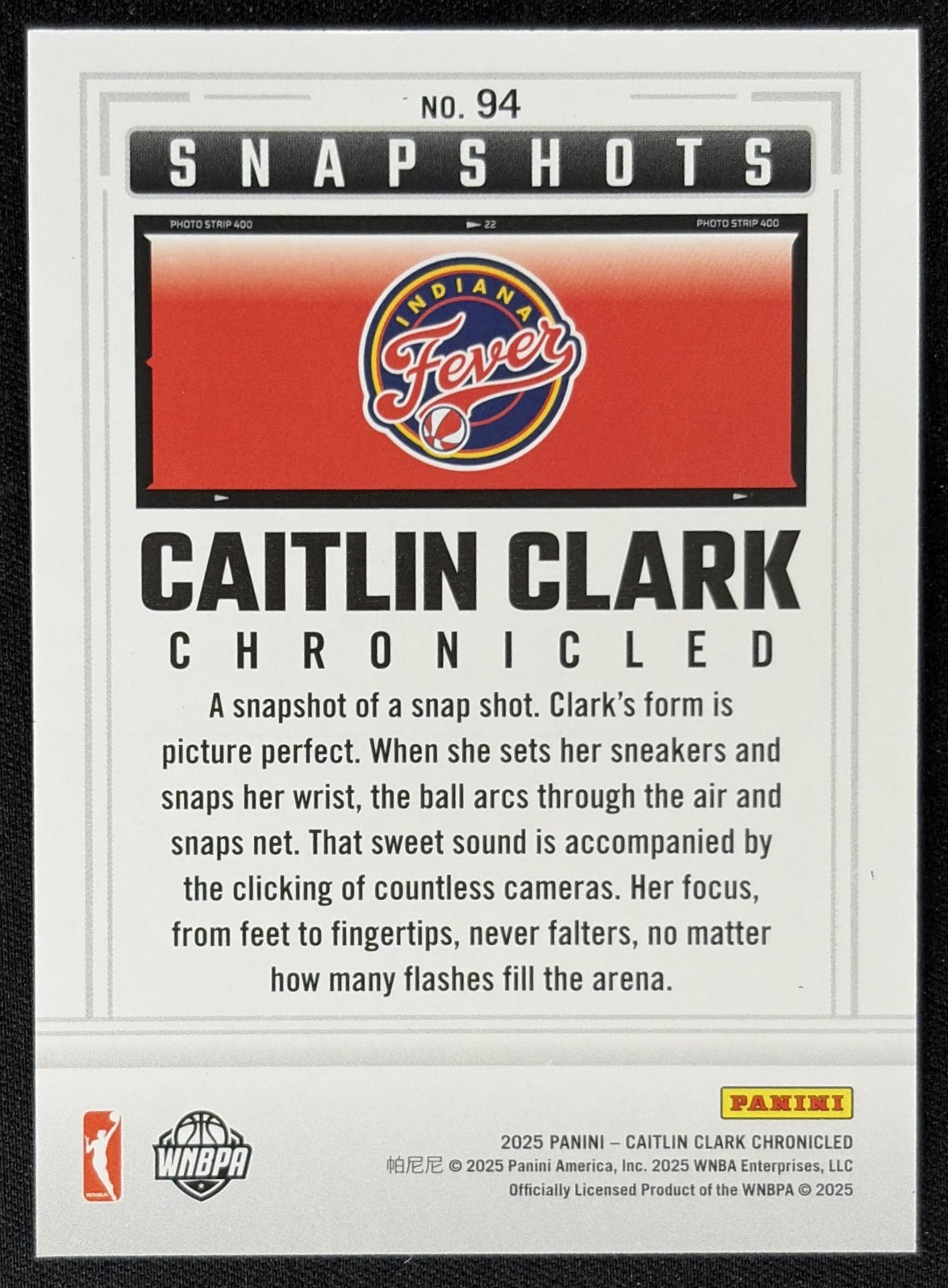 Caitlin Clark 2025 Panini Chronicled Snap Shots Red Holo Fever 94