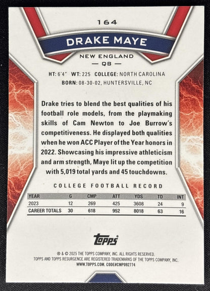 *Damaged* Drake Maye 2024 Topps Resurgence Yellow Surge /225 Patriots Sports Trading Cards