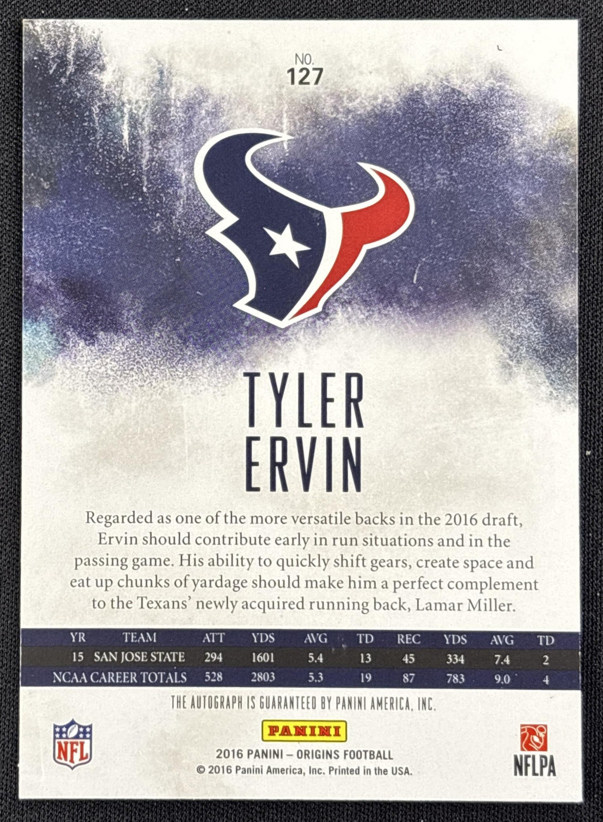 Tyler Ervin 2016 Panini Origins Rookie Auto Texans