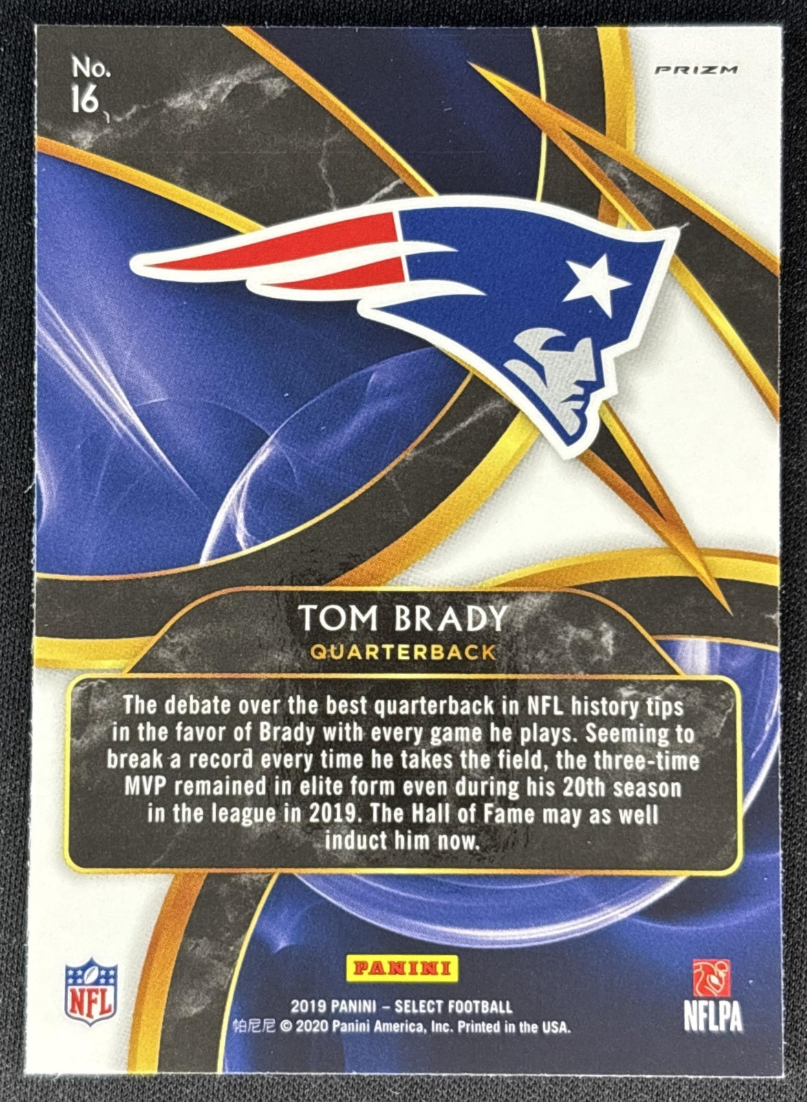 Tom Brady 2019 Panini Select Sensations Prizm Patriots Football