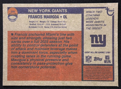 Francis Mauigoa 2026 Topps Heritage Chrome Aqua Sparkle Giants Sports Trading Card