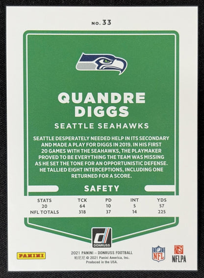 Quandre Diggs 2021 Panini Donruss Press Proof Premium Seahawks Sports Trading Card