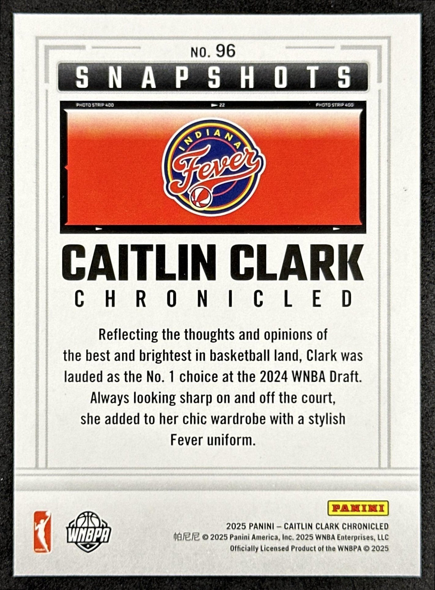 Caitlin Clark 2025 Panini Chronicled Snap Shots Red Holo Fever 96 Indiana Fever