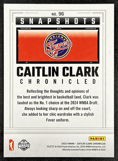 Caitlin Clark 2025 Panini Chronicled Snap Shots Red Holo Fever 96 Indiana Fever