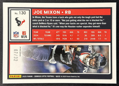 Joe Mixon 2025 Panini Donruss Optic Team Logo Prizm /32 Texans back