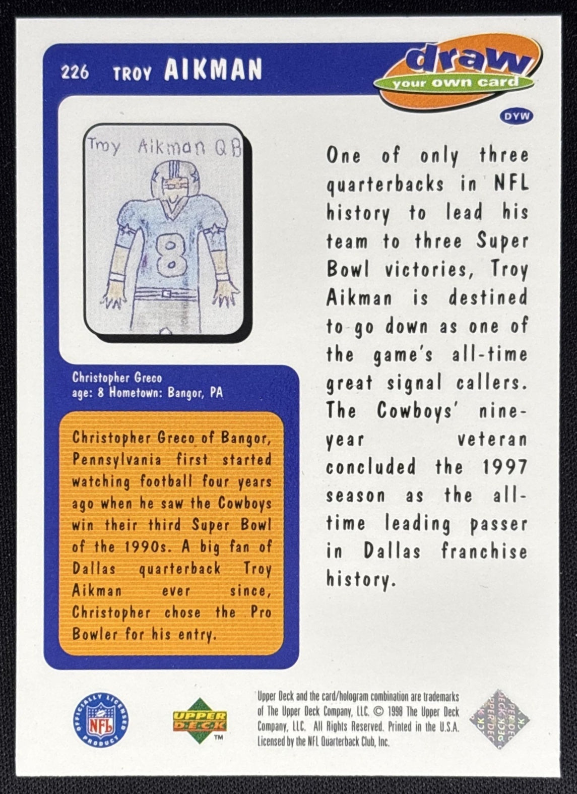 Troy Aikman 1998 Upper Deck Choice Reserve Cowboys Sports Trading Cards